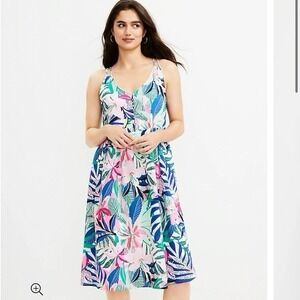 LOFT NWT Tropical Palm Print Dress Sz. 16 Petite Vacations Feminine Resort